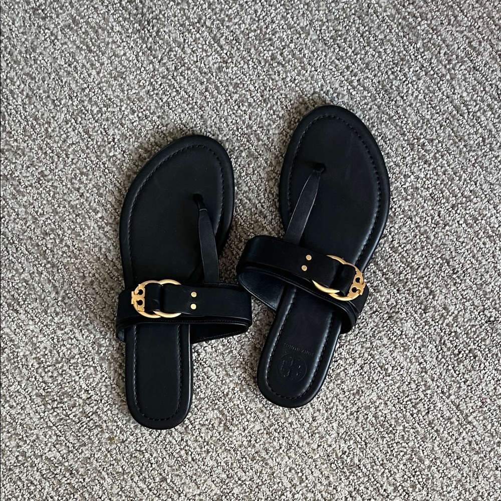 Tory Burch Black Sandals with Gold Accents